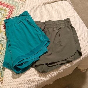 Yogalicious 2 pair Teal and olive green Active Drawstring Shorts